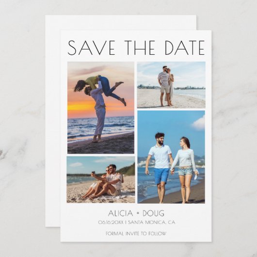Modern Minimalist Photo Collage Wedding Save The Date (Voorkant / Achterkant)