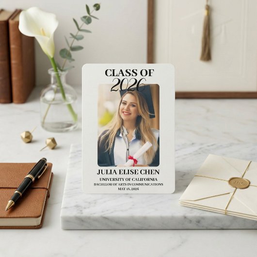 Modern Minimalist Photo Graduation Black Script  Aankondiging