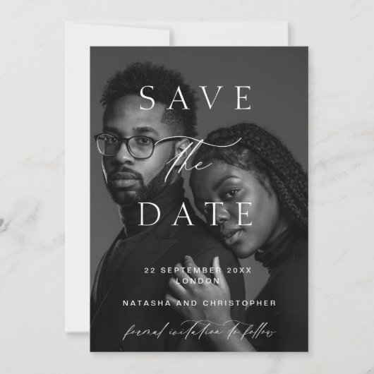 Modern Minimalist Photo Overlay QR Code Wedding Save The Date (Voorkant)