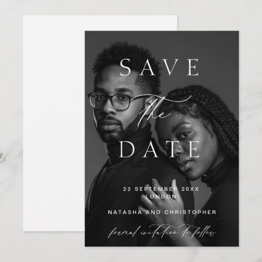 Modern Minimalist Photo Overlay Wedding Save The Date (Voorkant / Achterkant)