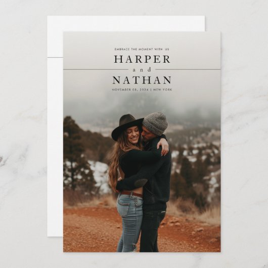 Modern Minimalist Photo QR Code Wedding Kaart (Voorkant / Achterkant)