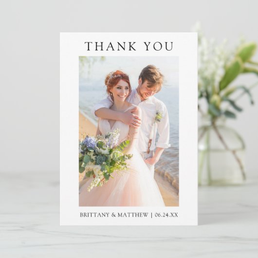Modern Minimalist Photo Wedding  Bedankkaart (Staand voorkant)