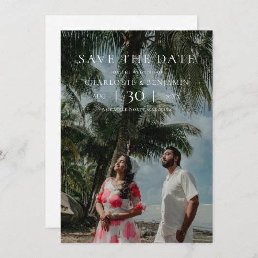 Modern Minimalist Photo Wedding Save the Date (Voorkant / Achterkant)