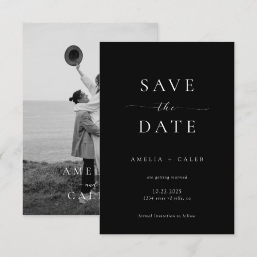 Modern Minimalist Photo Wedding Save the Date (Voorkant / Achterkant)