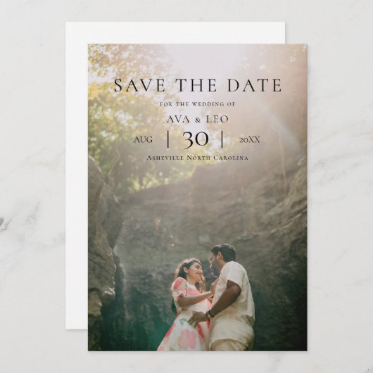 Modern Minimalist Photo Wedding Save the Date (Voorkant / Achterkant)
