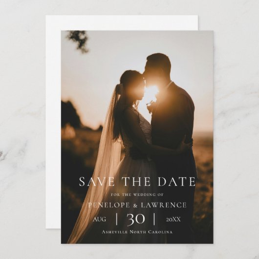 Modern Minimalist Photo Wedding Save the Date (Voorkant / Achterkant)