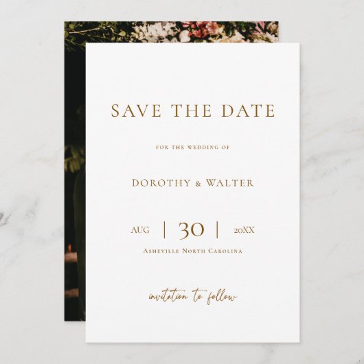 Modern Minimalist Photo Wedding Save the Date (Voorkant / Achterkant)