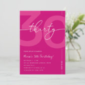 Modern Minimalist Pink 30th Birthday Party Kaart (Staand voorkant)