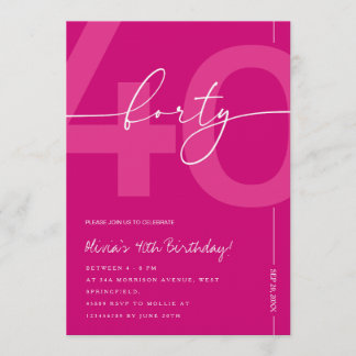 Modern Minimalist Pink 40th Birthday Party Kaart