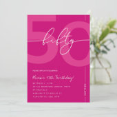 Modern Minimalist Pink 50th Birthday Party Kaart (Staand voorkant)