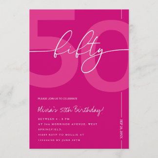 Modern Minimalist Pink 50th Birthday Party Kaart