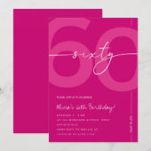 Modern Minimalist Pink 60th Birthday Party Kaart (Voorkant / Achterkant)