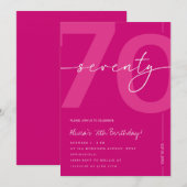 Modern Minimalist Pink 70th Birthday Party Kaart (Voorkant / Achterkant)