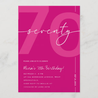 Modern Minimalist Pink 70th Birthday Party Kaart