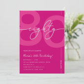 Modern Minimalist Pink 80th Birthday Party Kaart (Staand voorkant)