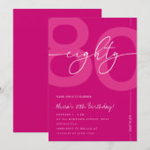 Modern Minimalist Pink 80th Birthday Party Kaart (Voorkant / Achterkant)