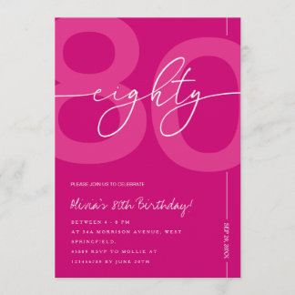 Modern Minimalist Pink 80th Birthday Party Kaart