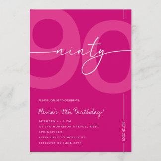 Modern Minimalist Pink 90th Birthday Party Kaart