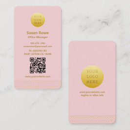 Modern Minimalist Pink and Gold Dots QR Code Visitekaartje