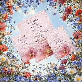 Modern Minimalist Pink and Gold Wedding Invitation Kaart