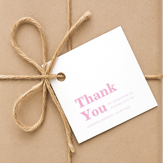 Modern Minimalist Pink Birthday  Bedankjes Labels