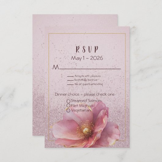 Modern Minimalist Pink Gold Wedding RSVP Kaartje (Voorkant / Achterkant)