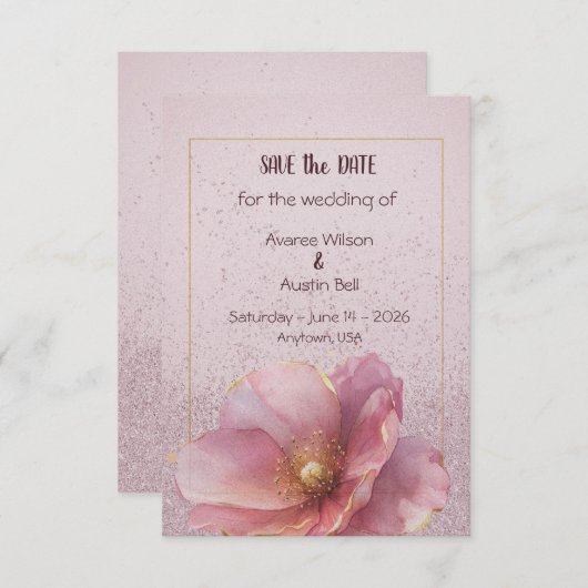 Modern Minimalist Pink Gold Wedding Save the Date (Voorkant / Achterkant)