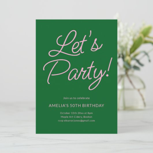 Modern Minimalist Pink Green Birthday Party Chic Kaart (Staand voorkant)