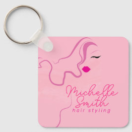 Modern minimalist pink hair styling wavy QR Sleutelhanger