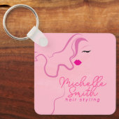 Modern minimalist pink hair styling wavy QR Sleutelhanger (Voorkant)