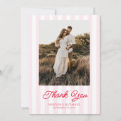 Modern Minimalist Pink Stripes Red Picture Wedding Bedankkaart (Achterkant)