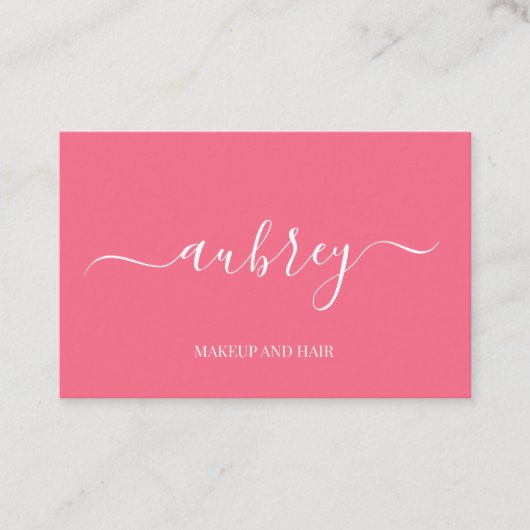 Modern minimalist pink white script   visitekaartje (Voorkant)