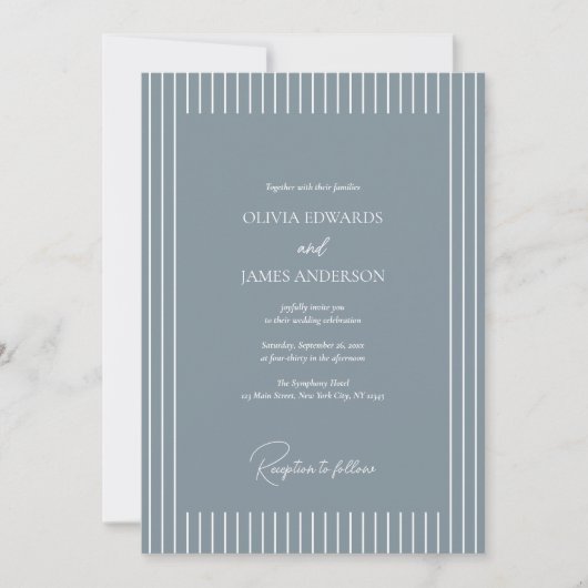 Modern Minimalist Pinstripe Wedding Invitation Kaart (Voorkant)