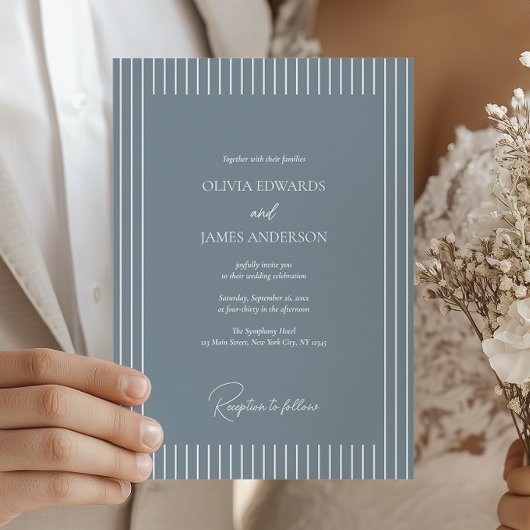 Modern Minimalist Pinstripe Wedding Invitation Kaart