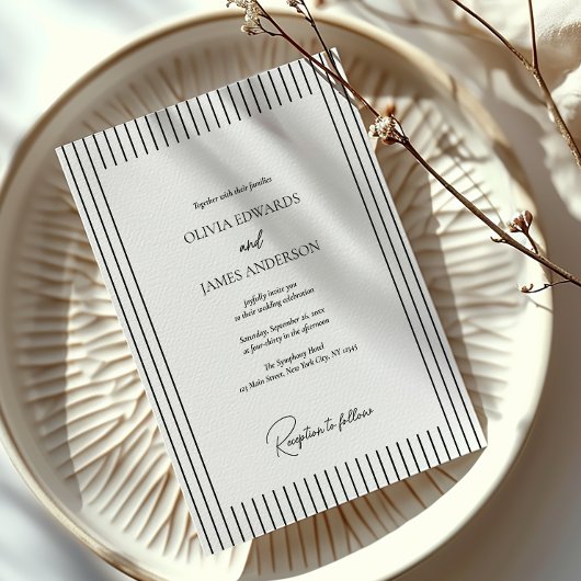 Modern Minimalist Pinstripe Wedding Kaart