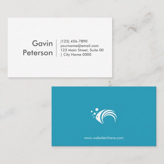 Modern Minimalist Professional White Teal Fish  Visitekaartje (Voorkant / Achterkant)