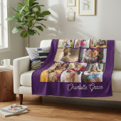 Modern Minimalist Purple 10 Photo Collage Name Fleece Deken