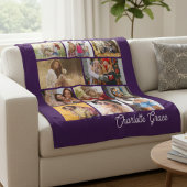 Modern Minimalist Purple 10 Photo Collage Name Fleece Deken