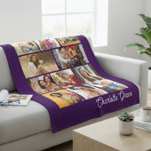 Modern Minimalist Purple 10 Photo Collage Name Fleece Deken