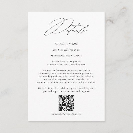 Modern Minimalist QR Code Wedding Details Informatiekaartje (Voorkant)