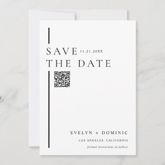 Modern Minimalist QR Code Wedding Website Save The Date (Voorkant)