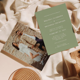 Modern Minimalist Real Sage Green Photo Wedding Kaart