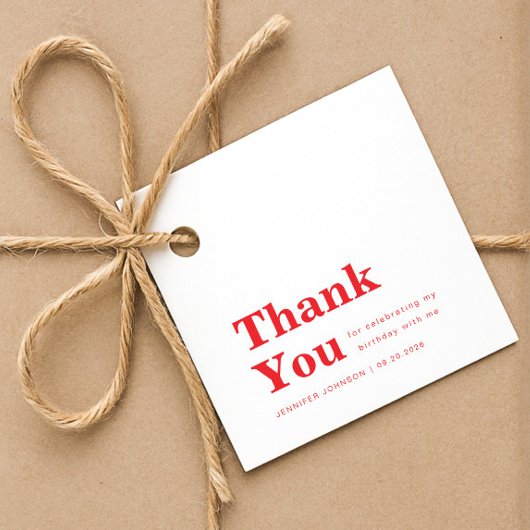 Modern Minimalist Red Birthday  Bedankjes Labels
