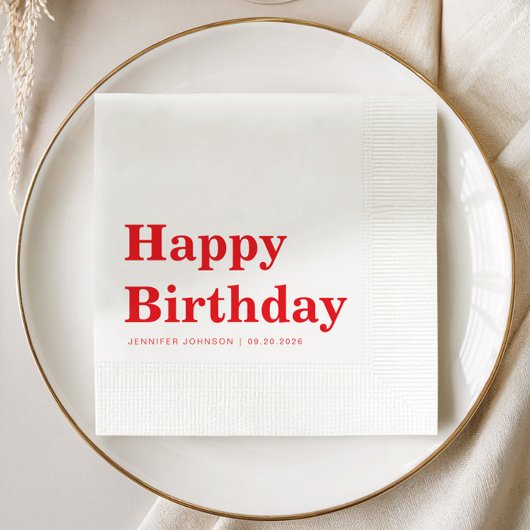 Modern Minimalist Red Birthday Servet