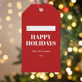 Modern Minimalist Red Happy Holidays Cadeaulabel