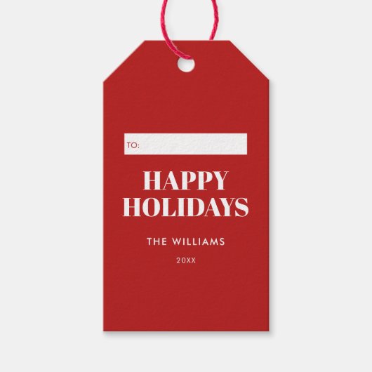 Modern Minimalist Red Happy Holidays Cadeaulabel (Voorkant)