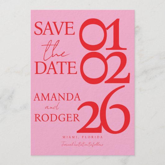 Modern Minimalist Red Pink Save the Date  Kaart (Voorkant)