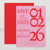 Modern Minimalist Red Pink Save the Date  Kaart (Voorkant / Achterkant)