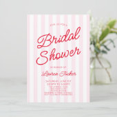 Modern Minimalist Red Pink Stripes Bridal Shower Kaart (Staand voorkant)