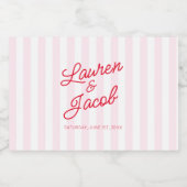 Modern Minimalist Red Pink Stripes Wedding Mini Likeurfles Etiket (Enkel label)